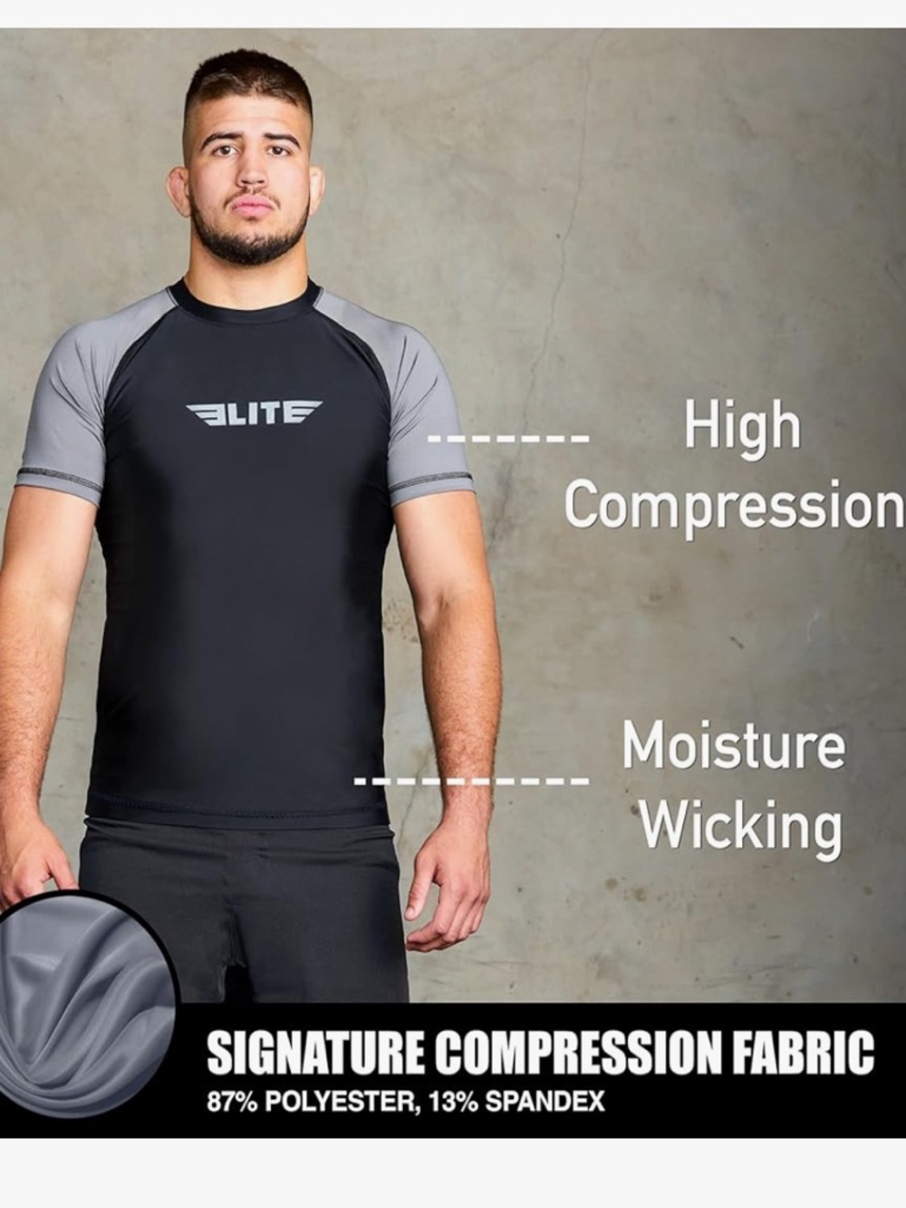 Men's  Elite Black & Gray Compression BJJ RashGuard Shirt Large Never Worn